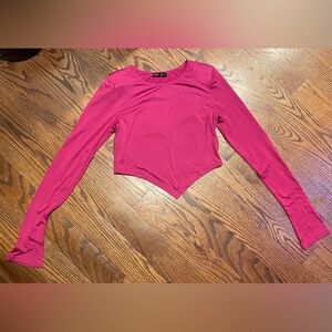 Women's Pink Long Sleeve Crop Top